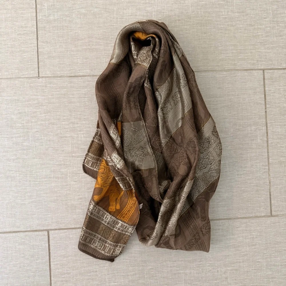 Brown/Orange/Gold Silk Elephant Scarf